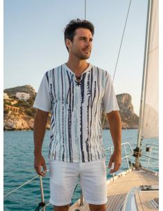TEE-SHIRT HOMME EN COTON imprimé, col V à lacet, manches courtes par Coton Marine 26,90 €