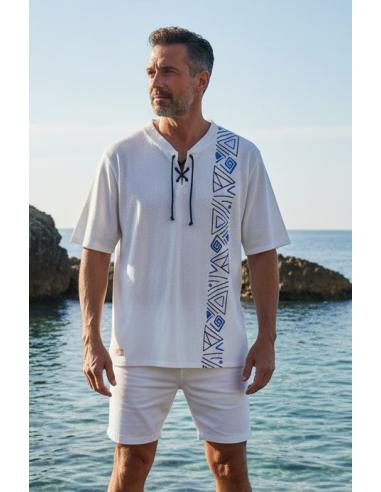 TEE-SHIRT HOMME EN COTON imprimé, col V à lacet, manches courtes par Coton Marine 26,90 €
