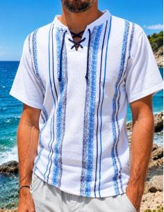 TEE-SHIRT HOMME EN COTON imprimé, col V à lacet, manches courtes par Coton Marine 26,90 € 2