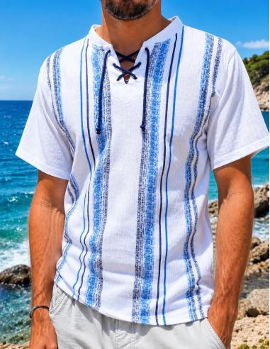 TEE-SHIRT HOMME EN COTON imprimé, col V à lacet, manches courtes par Coton Marine 26,90 €